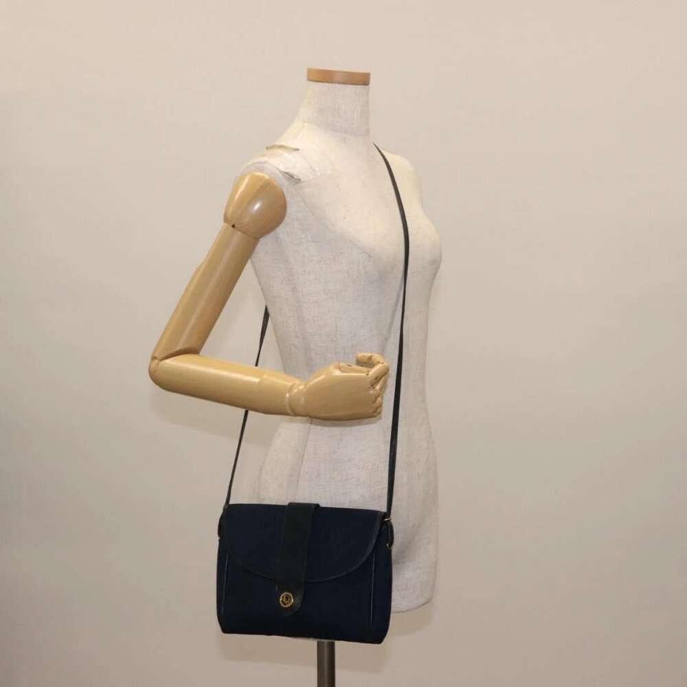 Christian Dior Trotter Canvas Shoulder Bag Navy Gold Auth bs30159